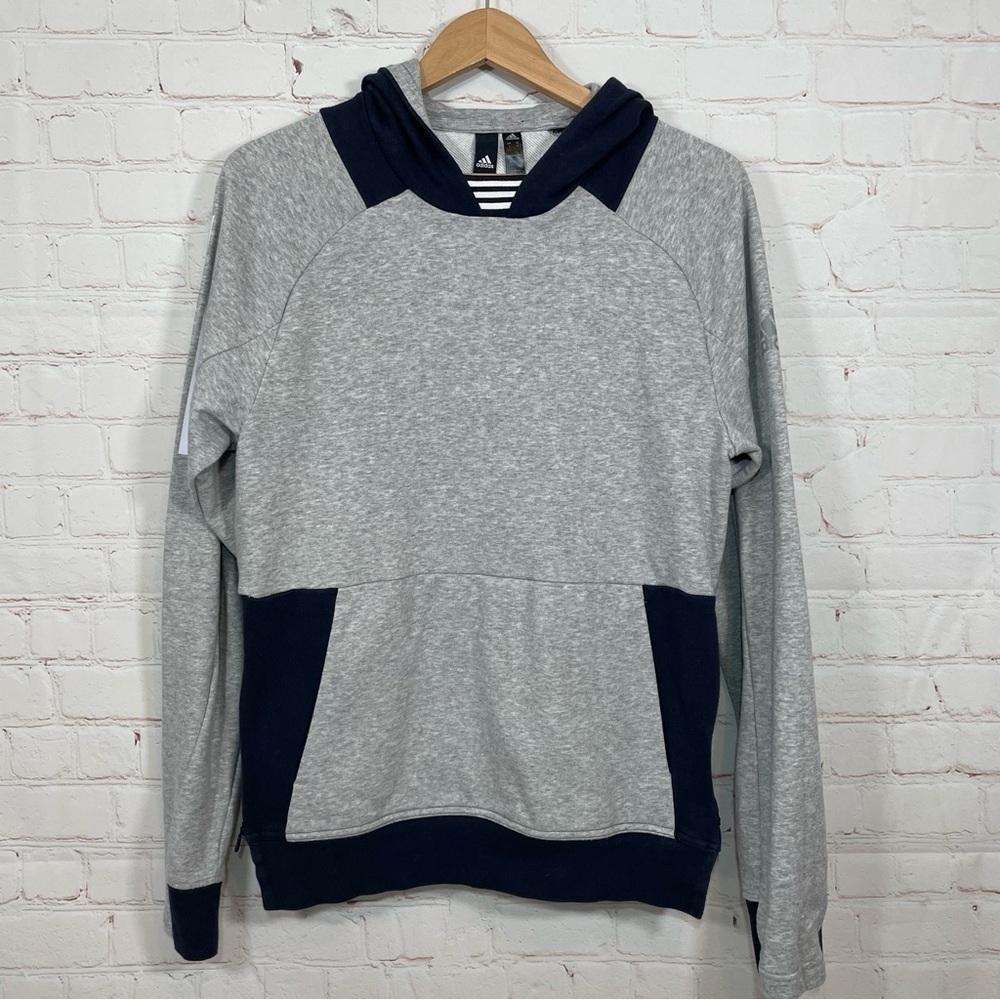 Adidas Sweater Womens Small Gray Blue Hoodie Side Zip Sweatshirt Pocket